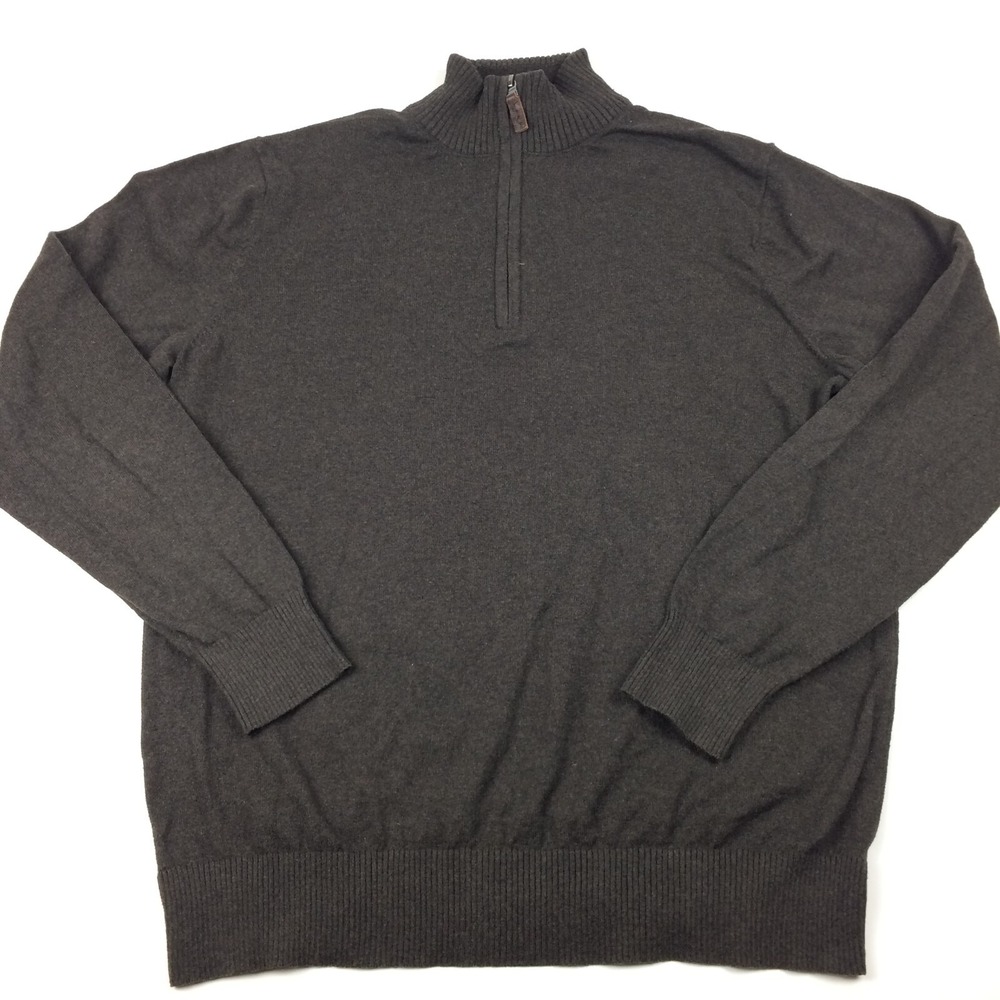 Eddie Bauer Sweater Mens‎ Large TL Cotton Cashmere Brown Mock Neck 1/4 Zip